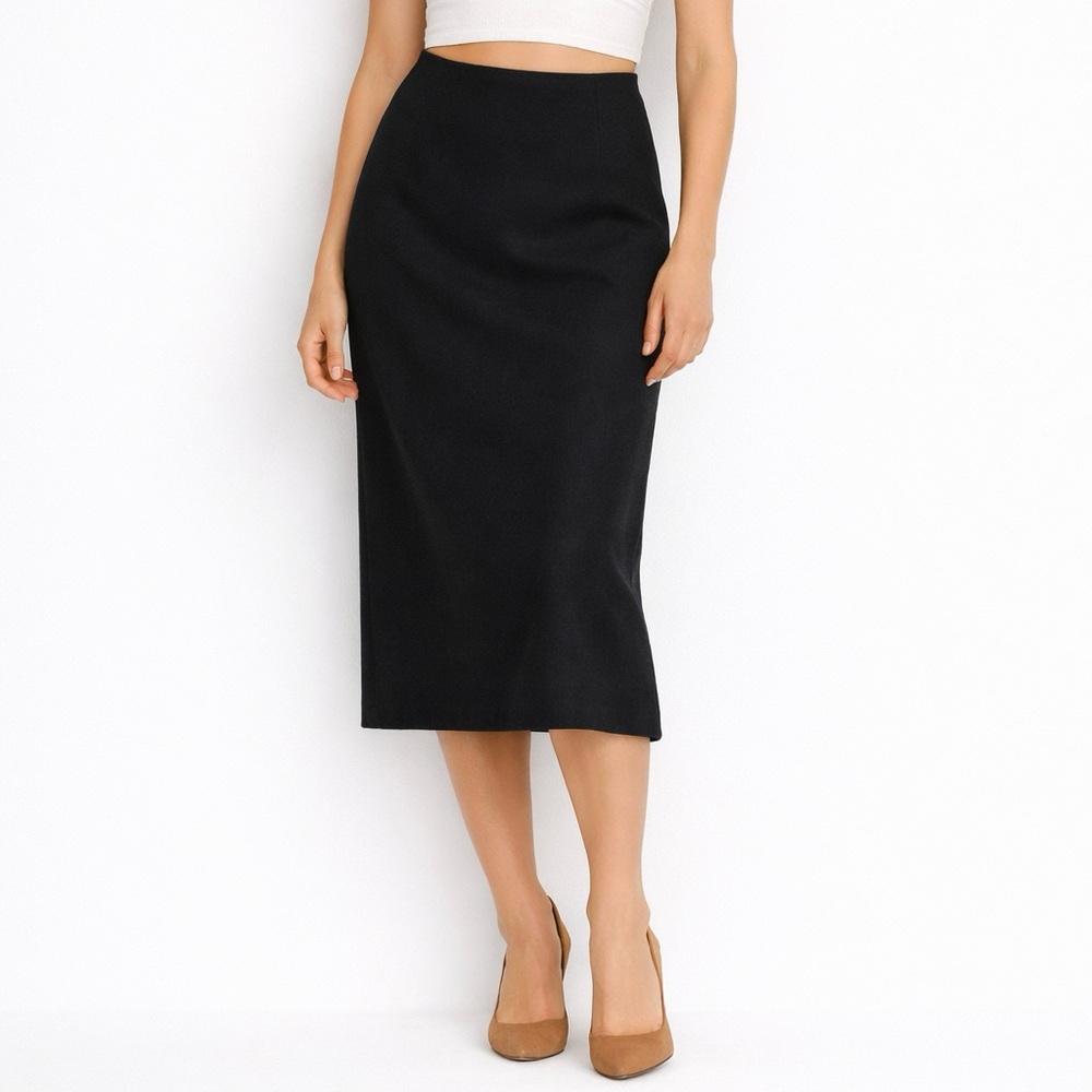 Virgin Wool Angora Blend OLSEN Midi Column Skirt Black 8 Quiet Luxury Minimalist